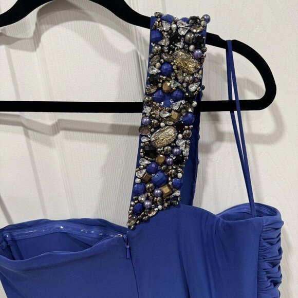 Women’s MIGNON blue Dress Formal Gems Asymmetrical Size 6 Long Maxi‎ - Picture 12 of 12